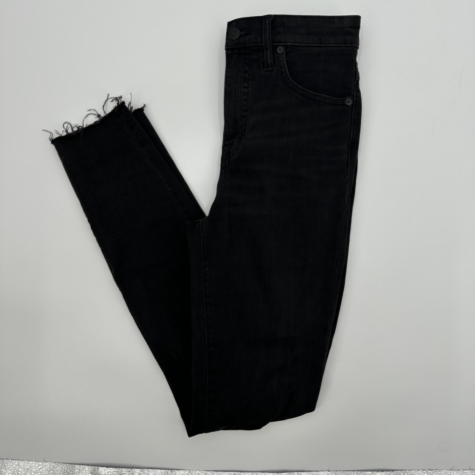 Madewell Jeans Womens 27 Tall Black Curvy High-Rise Skinny Distressed Raw Hem